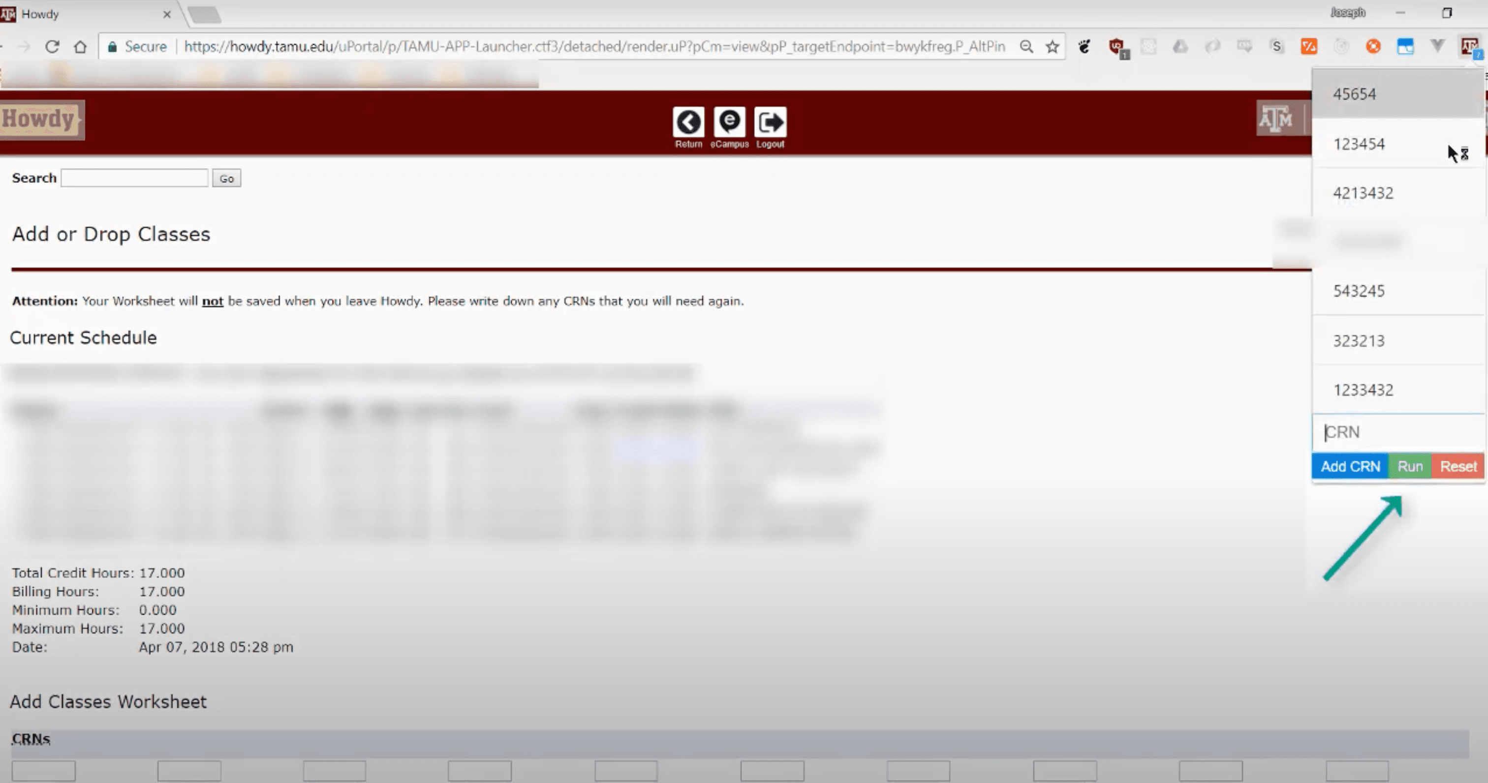 Texas A&M University Class Registration Extension